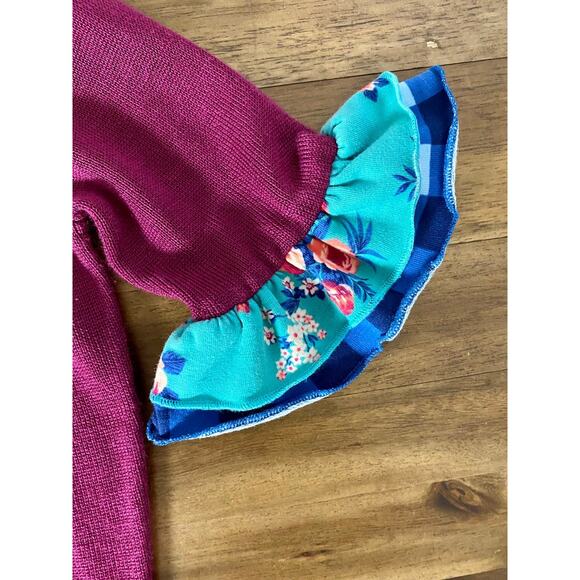 Wildflowers Happy Go Lucky Burgundy Blue Green Key To My Heart Knit Sweater 2 - Picture 4 of 7